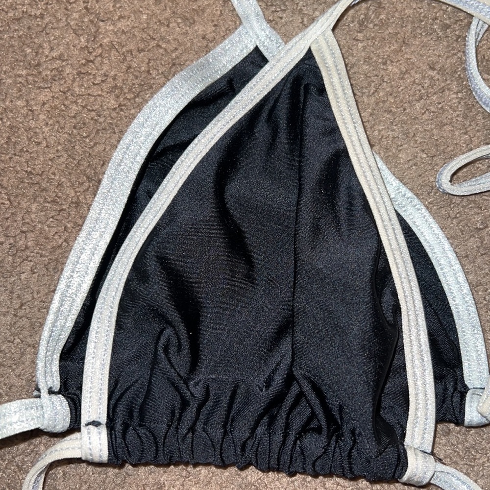 LOT 2 American Apparel String Triangle Bikini Tops Slide Black w/Metallic Silver - Picture 4 of 8